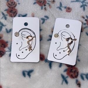 Gold Snake Earrings with Rhinestones